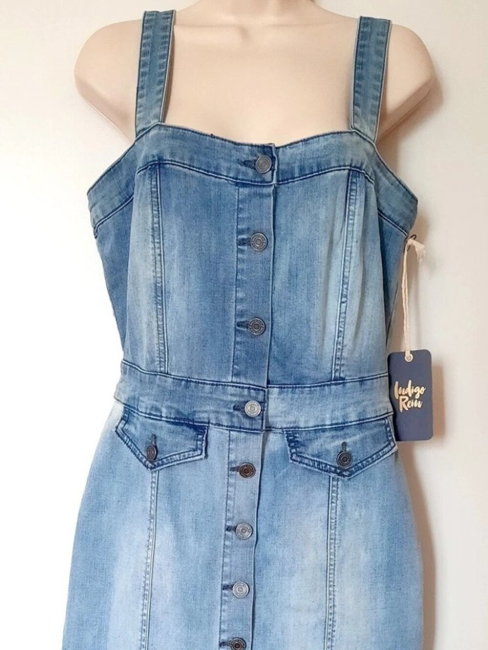 Indigo Rein Blue Jean Jumper Wash Denim Dress Button Up Size M NWT